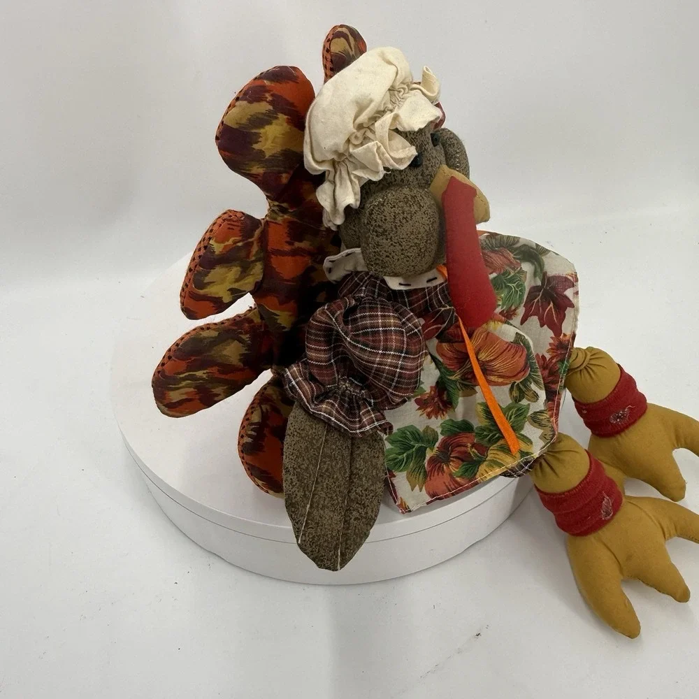 Vintage Fabric Thanksgiving Turkey Shelf Sitter Pilgrim Folk Art Fall Decor